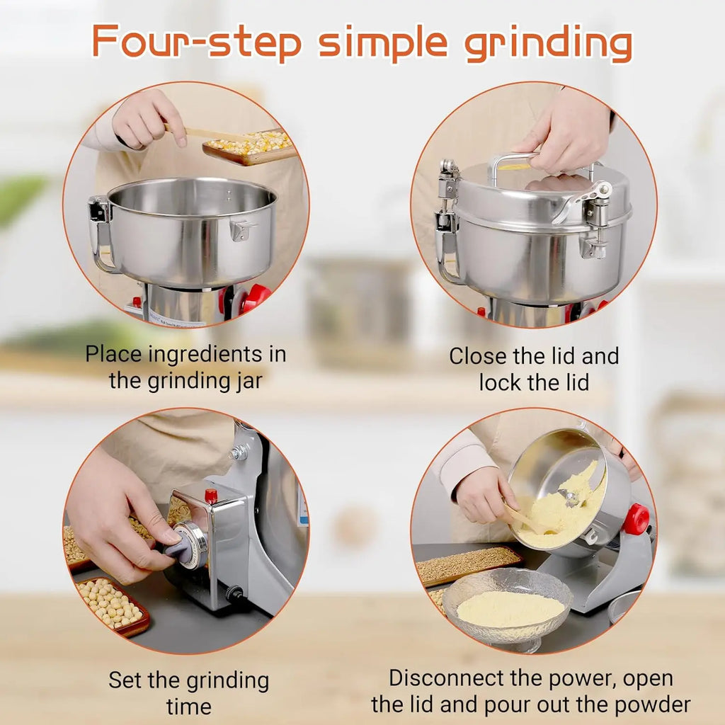 Electric Grain Mill Grinder 2000g High-speed 3500W Stainless Steel Superfine Powder for Kitchen Home Commercial