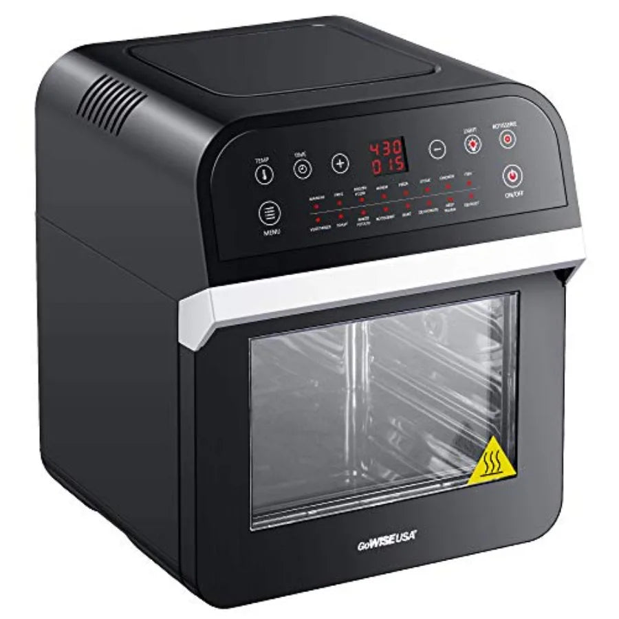 USA GW44800-O Deluxe 12.7-Quarts 15-in-1 Electric Air Fryer Oven with Rotisserie and Dehydrator + 50 Recipes QT Black/Silver