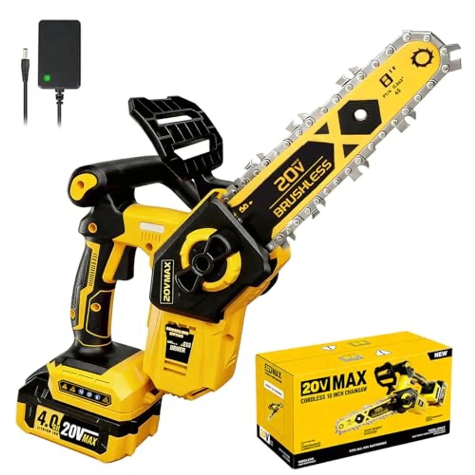 Cordless Brushless Chainsaw 8 Inch – for 20V MAX Battery, Upgraded 2026 with Oiling System & Chain Brake, 4.0Ah Battery for Wood