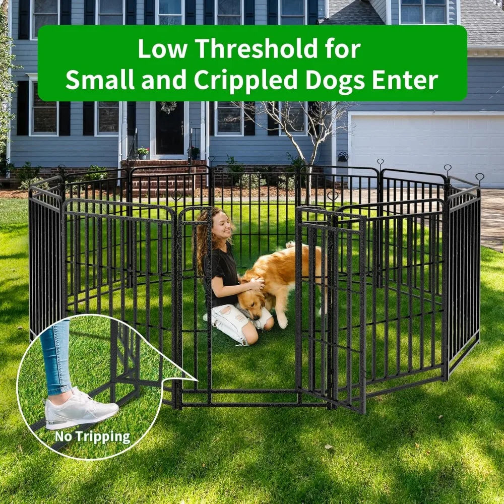Dog Fence Outdoor 12 Piece Panels 47 Height, Square Steel Pipe with Reinforced Crossbars, Anti-Rust Heavy Duty Dog Playpen with