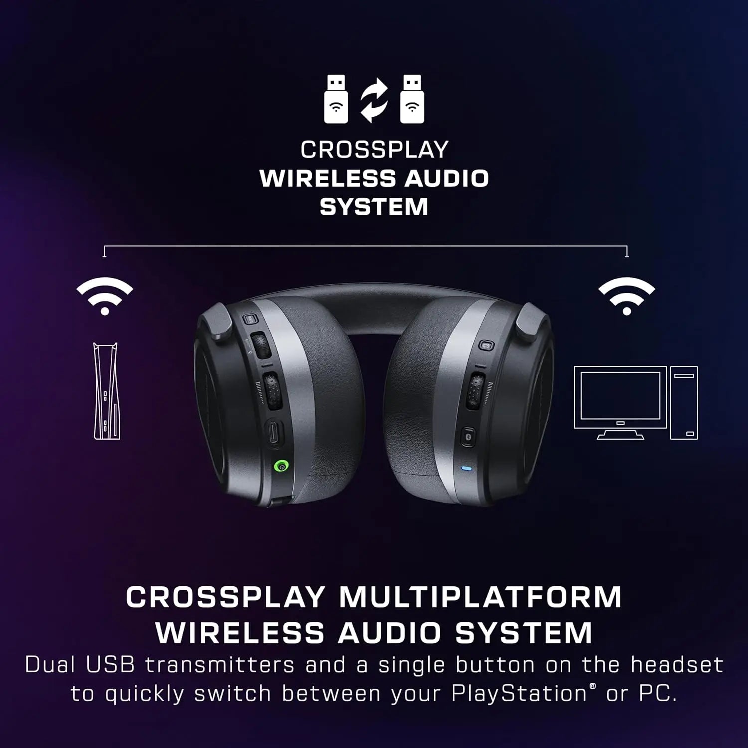 Wireless Gaming Headset for PS5, PS4, PC, Mobile – 60mm Drivers, AI Noise-Cancelling Mic, Bluetooth, 80-Hr Battery