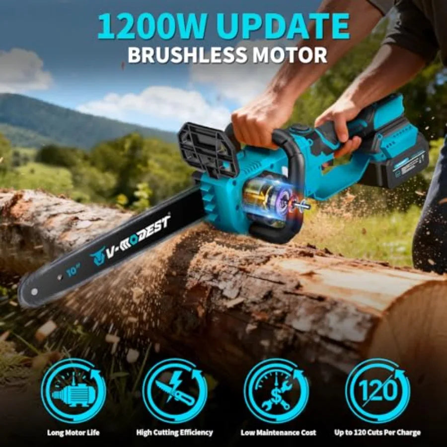 21V Brushless Telescopic Chainsaw - 10" Lightweight Battery Powered Chainsaw Cordless with 2 x 4.0Ah Lithium-ion Batteries Hand