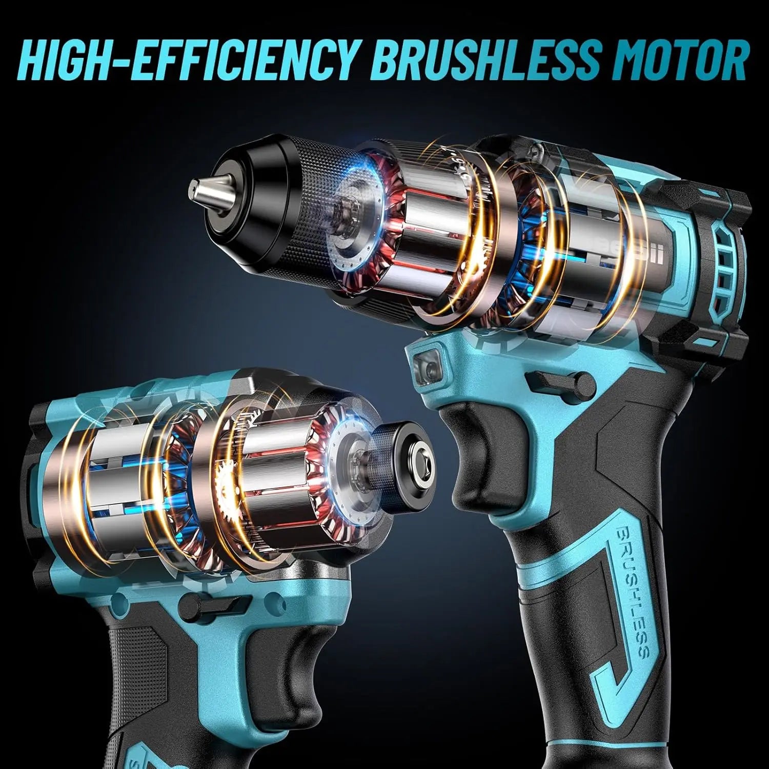 SEESII 21V Max Cordless Electric Drill and Impact Driver Screwdriver Tool 3/8'' Drill & 1/4'' Impact Driver 2x 4.0Ah Battery