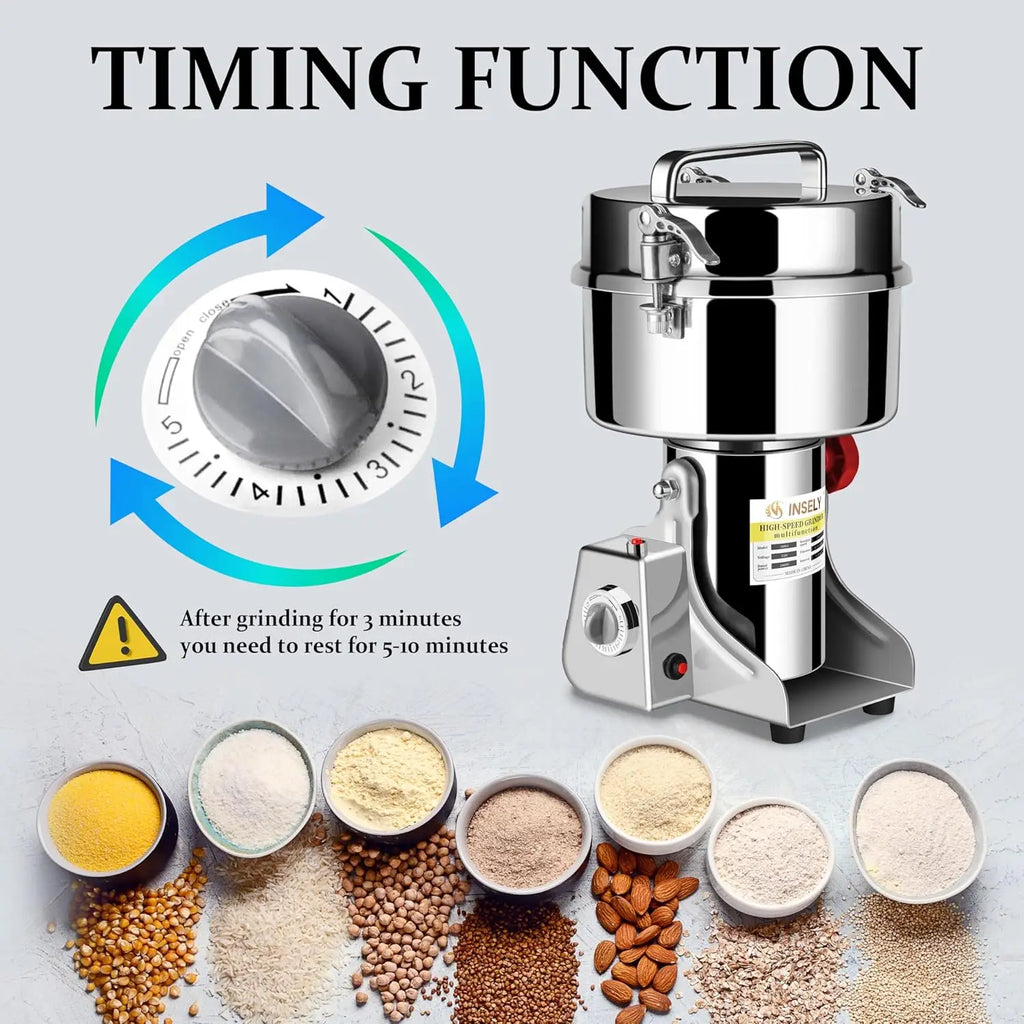2000g High-Speed Electric Grain Mill Grinder for Kitchen, Stainless Steel Flour Nut Wheat Corn Herbs Spices Dry Grinding