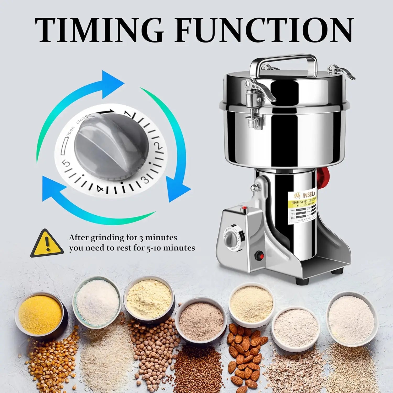 2000g High-Speed Electric Grain Mill Grinder for Kitchen, Stainless Steel Flour Nut Wheat Corn Herbs Spices Dry Grinding