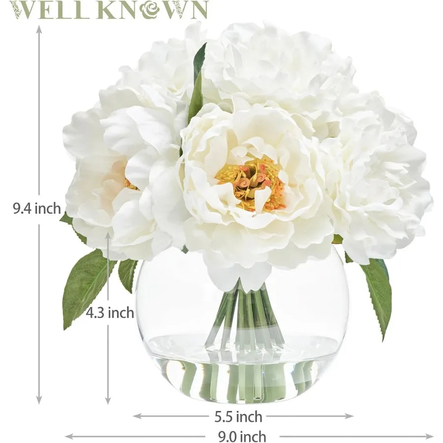 Artificial Flowers in Vase Peonies Artificial Flowers for vase with Faux Water for Coffee Table Decor Silk Fake Flower Arrangem