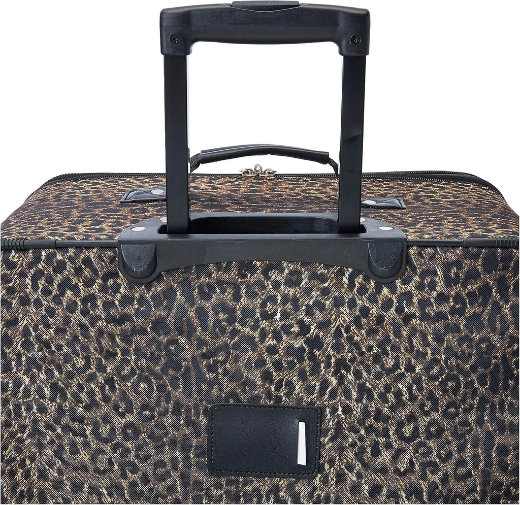 4-Piece Leopard Print Softside Luggage Set with Telescoping Handle, Sizes 14/19/24/28 Inches
