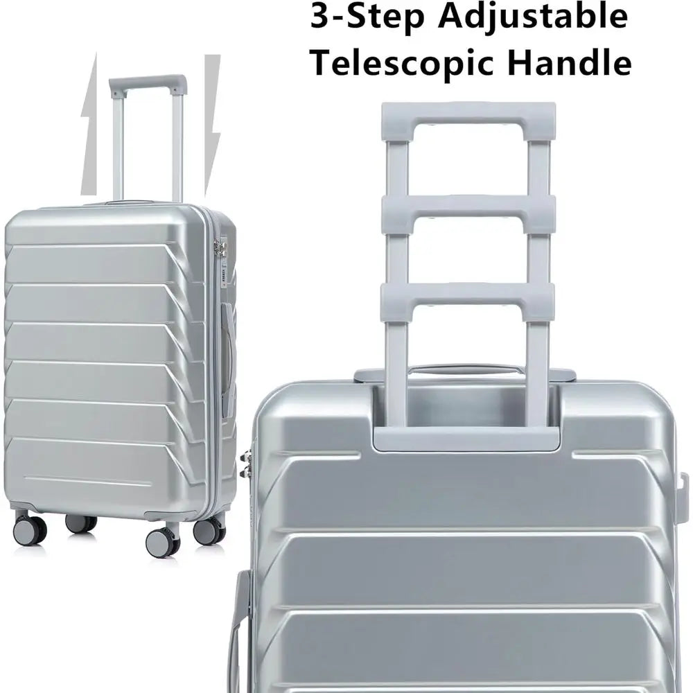 Durable Hardshell Luggage, Lightweight Spinner Suitcase in Silver