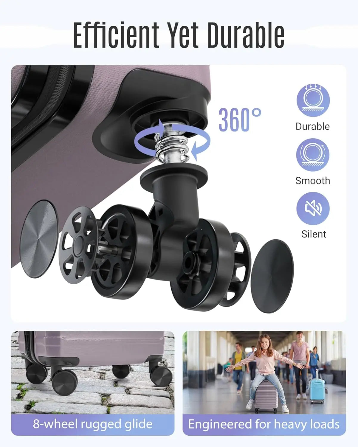 3-Piece Hard Shell Luggage Set with Spinner Wheels & TSA Lock, Lightweight Durable Suitcases 20/24/28 Inch in Rose Purple