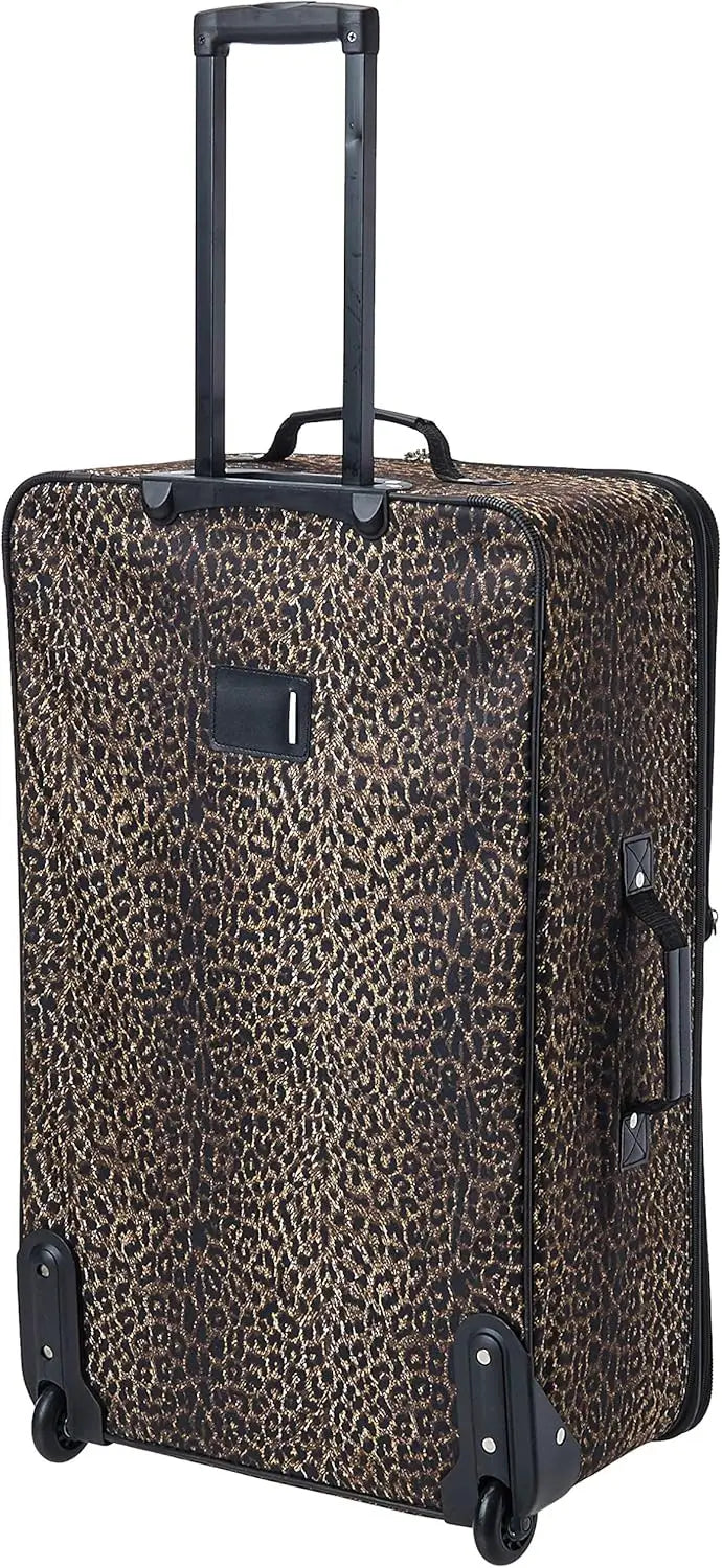 4-Piece Leopard Print Softside Luggage Set with Telescoping Handle, Sizes 14/19/24/28 Inches