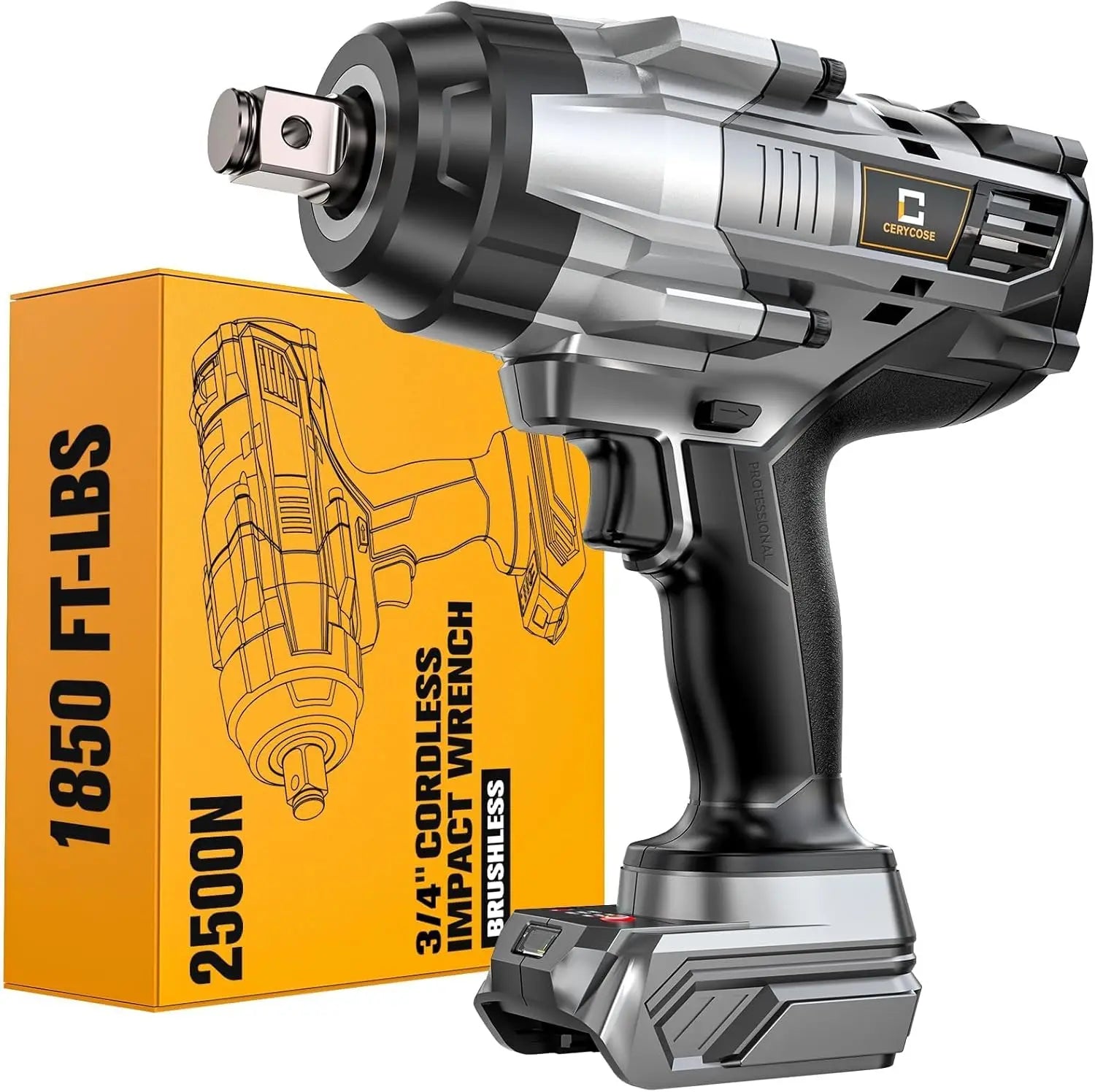 3/4 Inch Cordless Impact Wrench 1850ft-lbs Brushless Motor High Torque Heavy Duty Automotive Tool