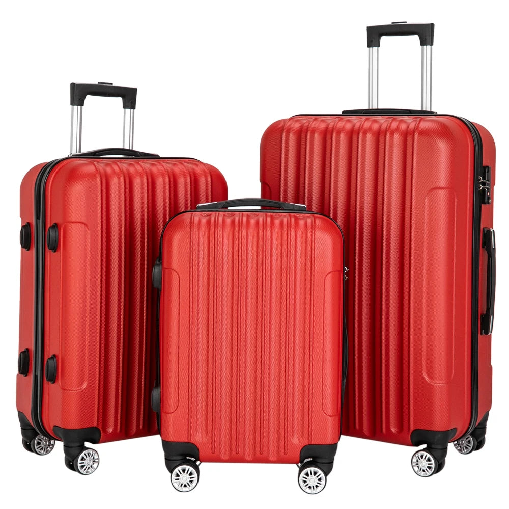 20-inch, 24-inch, and 28-inch three-in-one spinner suitcases. ABS aluminum alloy pull rods, stylish colors, sporty luggage set.