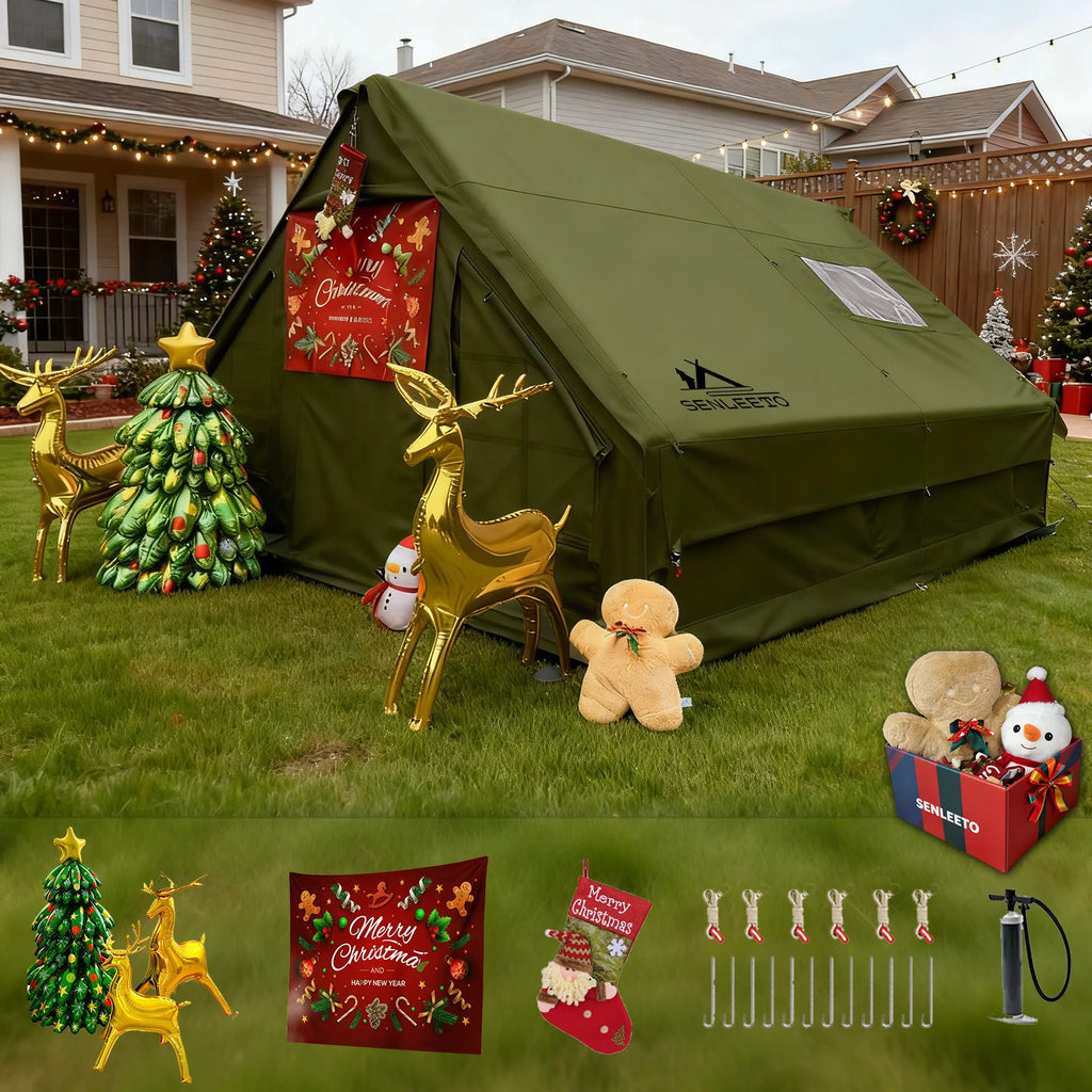 13'x10' Large Inflatable Tent for Camping 8-10 Person, 4 Season Luxury Air Tent with Stove Jack for Outdoor Christmas Camping