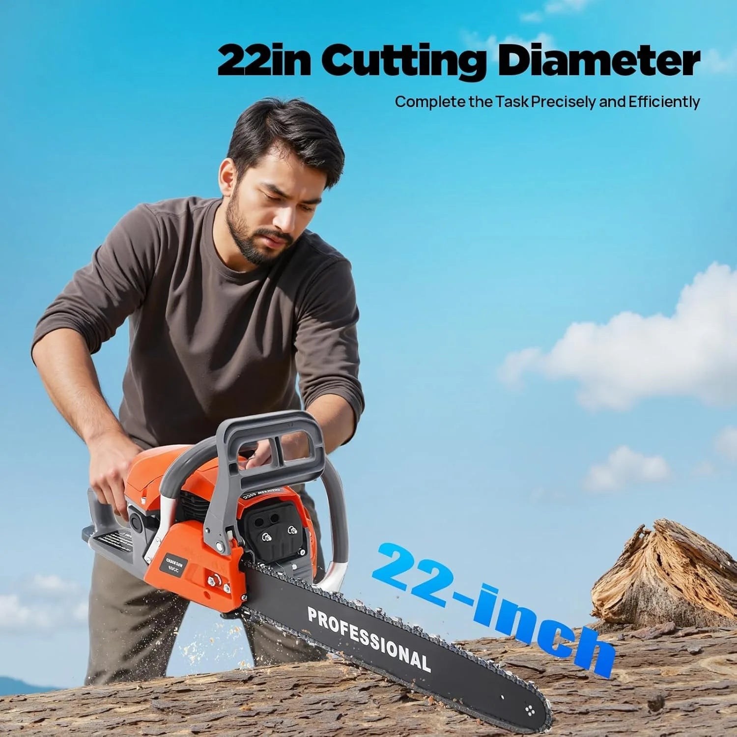 60cc Gas  Powered Chainsaws, 22 Inch Bar Power Chain Saws, 2-Stroke Handed Petrol Gasoline Chain Saw for Cutting Wood Garden