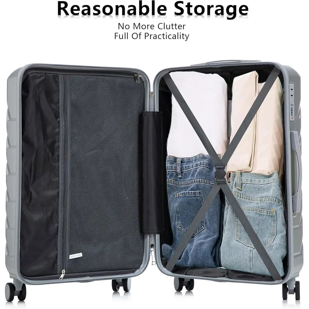 Durable Hardshell Luggage, Lightweight Spinner Suitcase in Silver