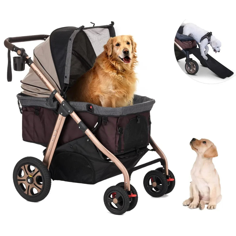 Pet Rover Titan-HD Premium Super-Sized Dog/Cat/Pet Stroller SUV Travel Carriage with Access Ramp/100Lbs Capacity/Pumpless Rubber