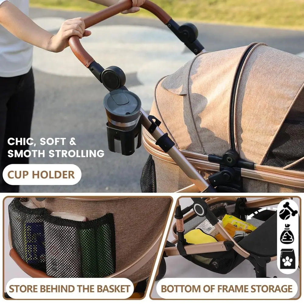 Pet Stroller or Medium Dogs, Smooth-Ride Dog Stroller with Detachable Carrier, Rubber Wheels, Car Seat Combo 3-in-1, Up to 50 lb