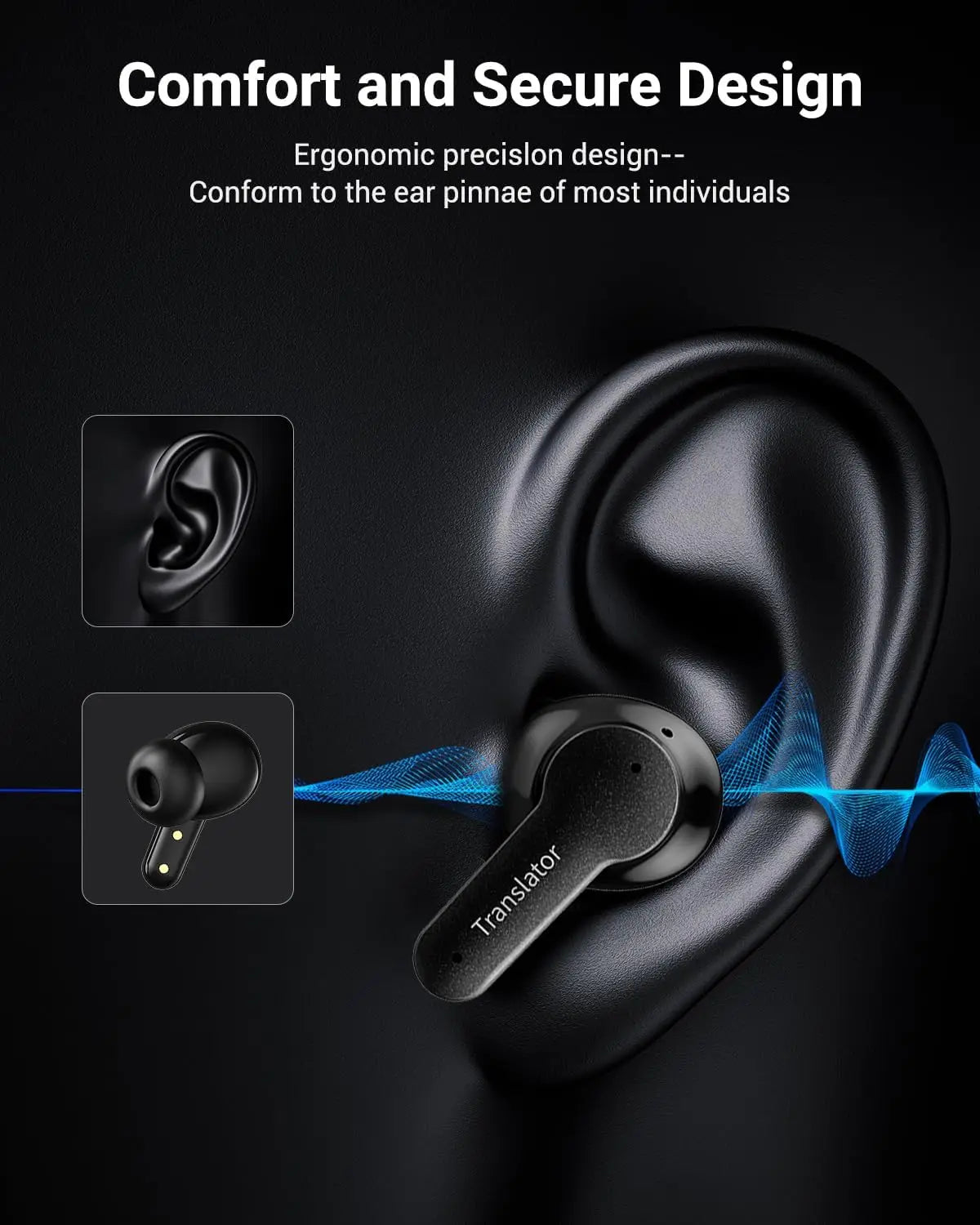 Real-Time AI Translator Earbuds - 144 Languages, 5 Modes for Travel Business Learning, Black