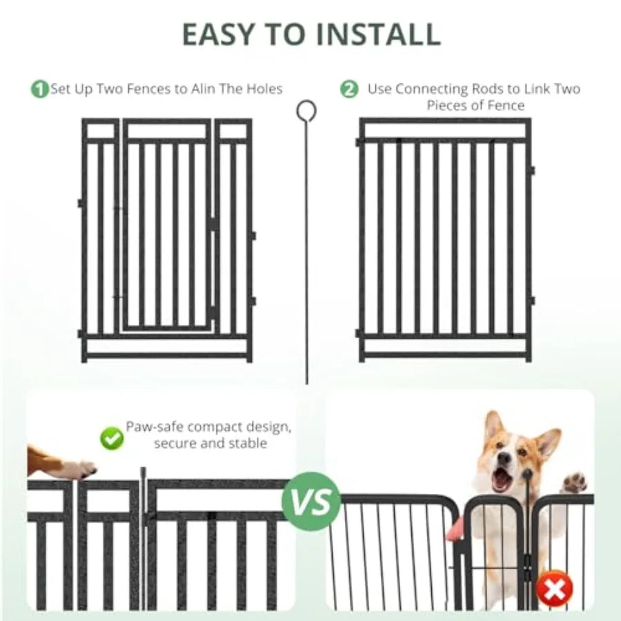 Dog Fence Outdoor Indoor Inch Dog Playpen for Large/Medium/Small Dogs Metal Dog Pen for Yard Camping and RV Black-Silver