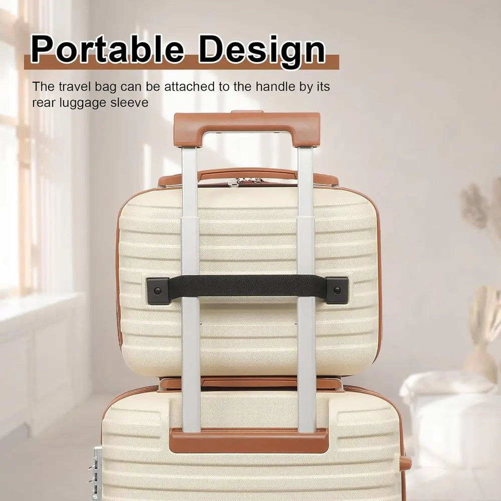 20 Inch Expandable Suitcase with Spinner Wheels, 4-Piece Hard Shell Luggage Set, TSA Lock (White/Brown)