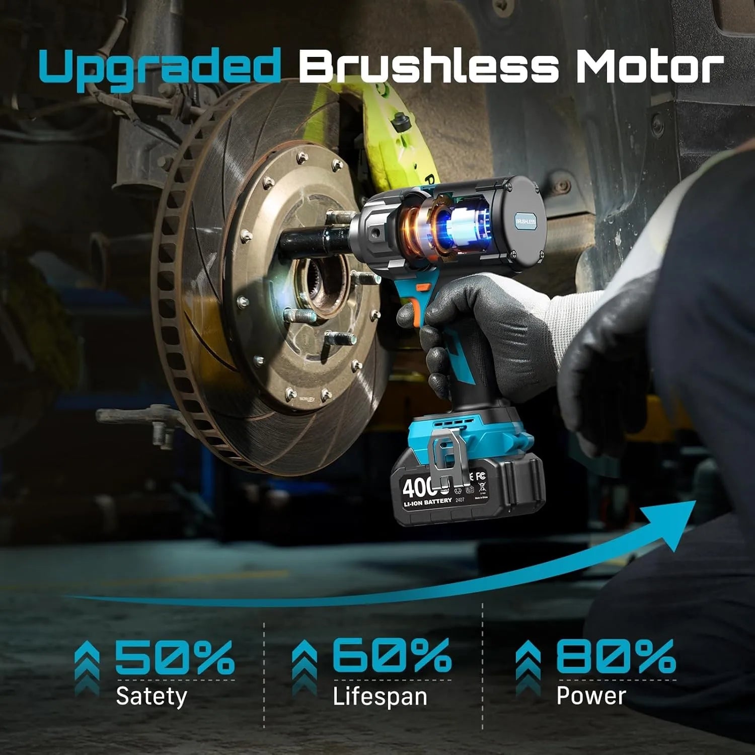 Seesii 1200Nm Electric Impact Wrench 1/2" Cordless with Detachable Side Handle 21V High Torque Impact Driver Gun 2x4.0Ah Battery