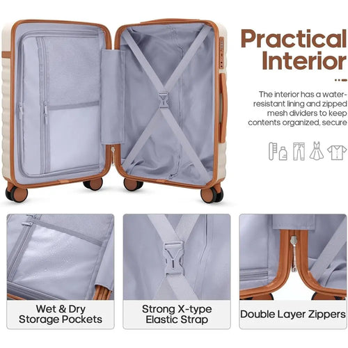3-Piece Luggage Set: 20 Spinner Carry-On with TSA Lock, Durable Hardshell Suitcase & Travel Backpack (Beige)