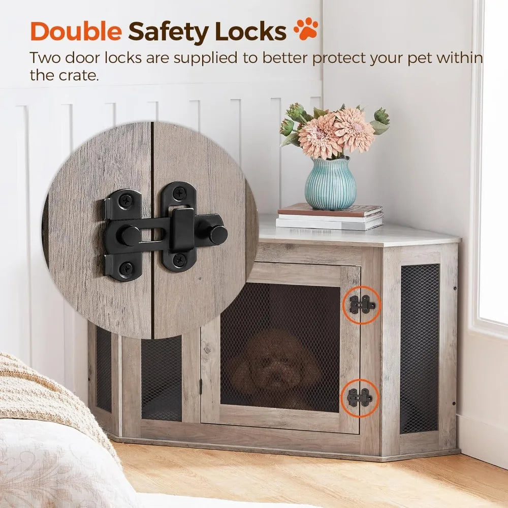 Dog Crate Furniture, Wooden Dog Kennel End Table, Decorative Pet Crate Indoor Use, Furniture Style Dog House for Small Me