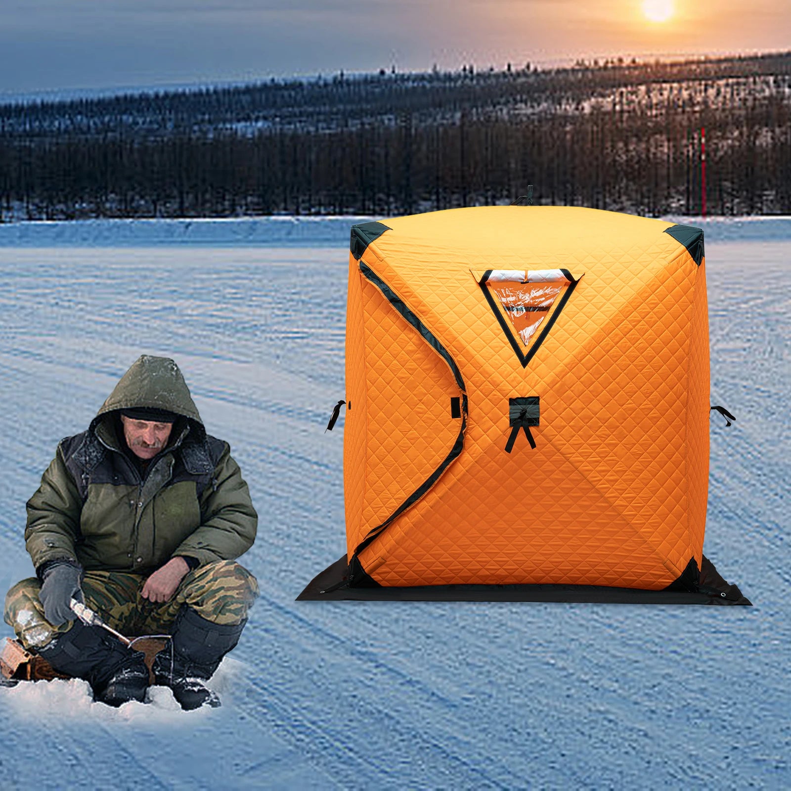 Outdoor Winter with Cotton Insulation, Windproof and Ice Proof Fishing House Equipment, Winter Fishing Cotton Tent - Orange