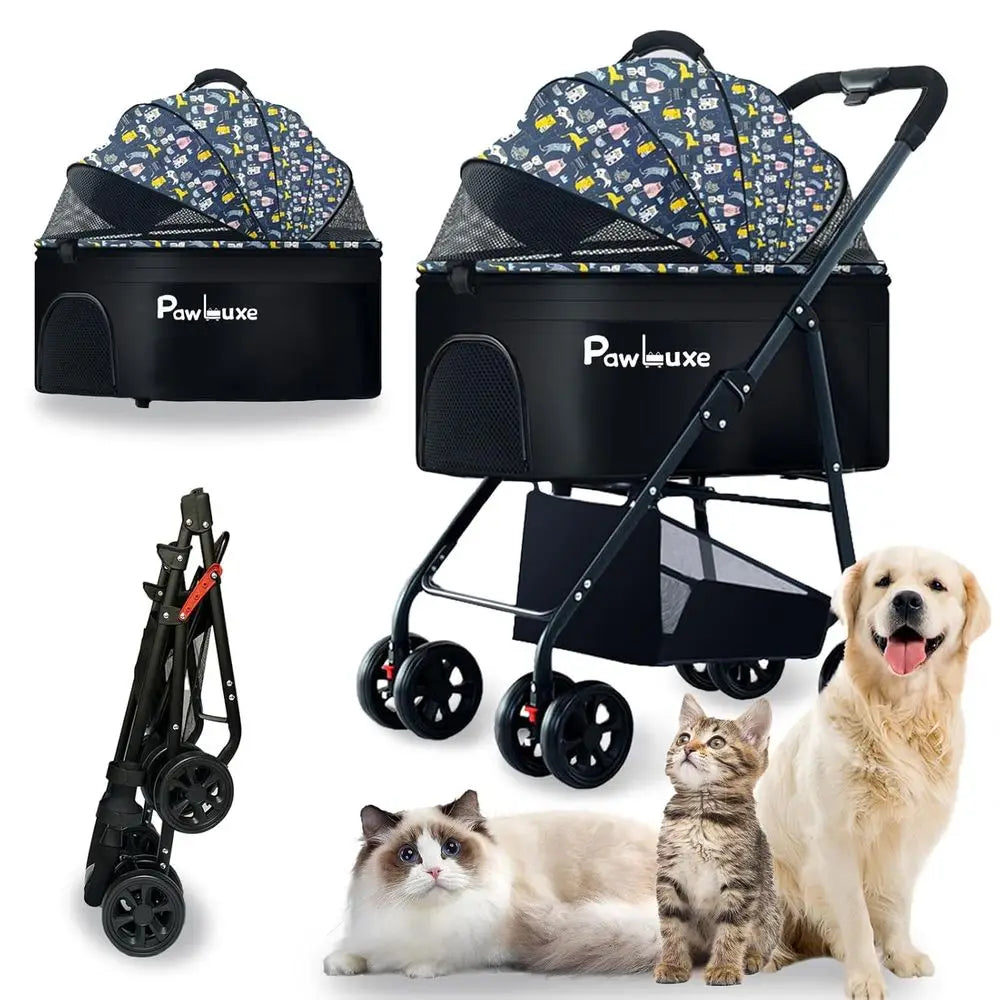 Pet Stroller 4 in 1 with Detachable Carrier for Small & Medium Dogs Cats up to 55 lbs Easy-Folding Travel Dog Wagon with Car Sea