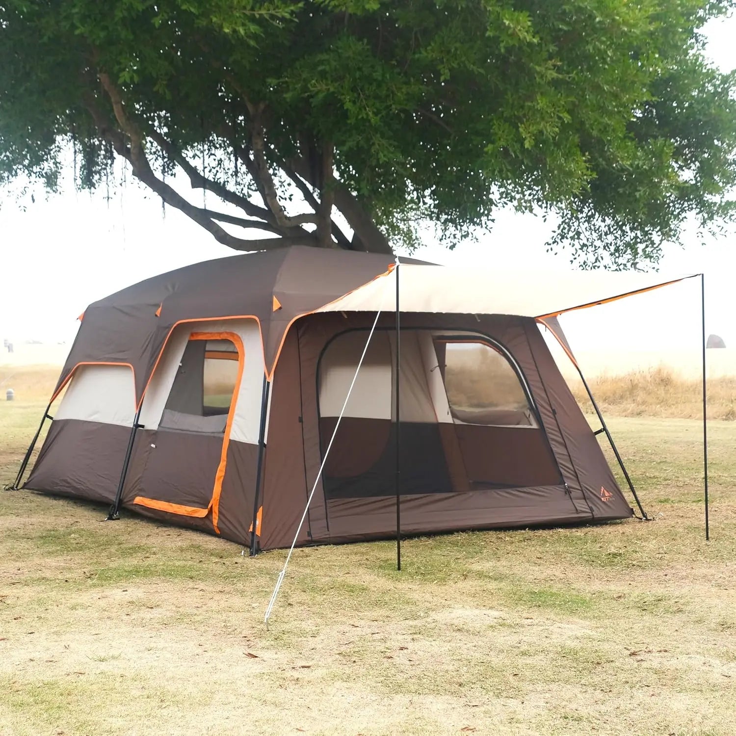 Large Family Cabin Tent with 2 Rooms, 3 Doors & Windows, Waterproof for Outdoor Camping and Picnics