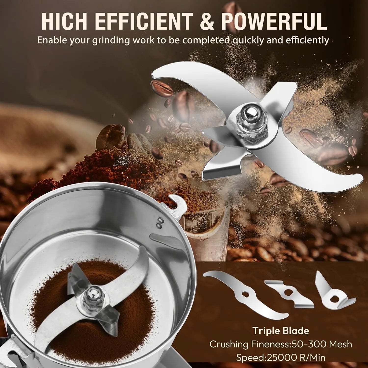 Electric Grain Mill Grinder - 800g, 110V, 3000W for Kitchen, Household, Commercial Use to Crush Grains, Spices, Herbs