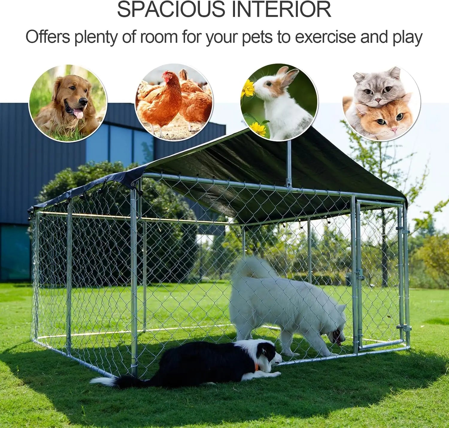 Outdoor Dog Kennel Heavy Duty Cage with Secure Lock 6.56'x6.56' Mesh Steel Fence for Pets