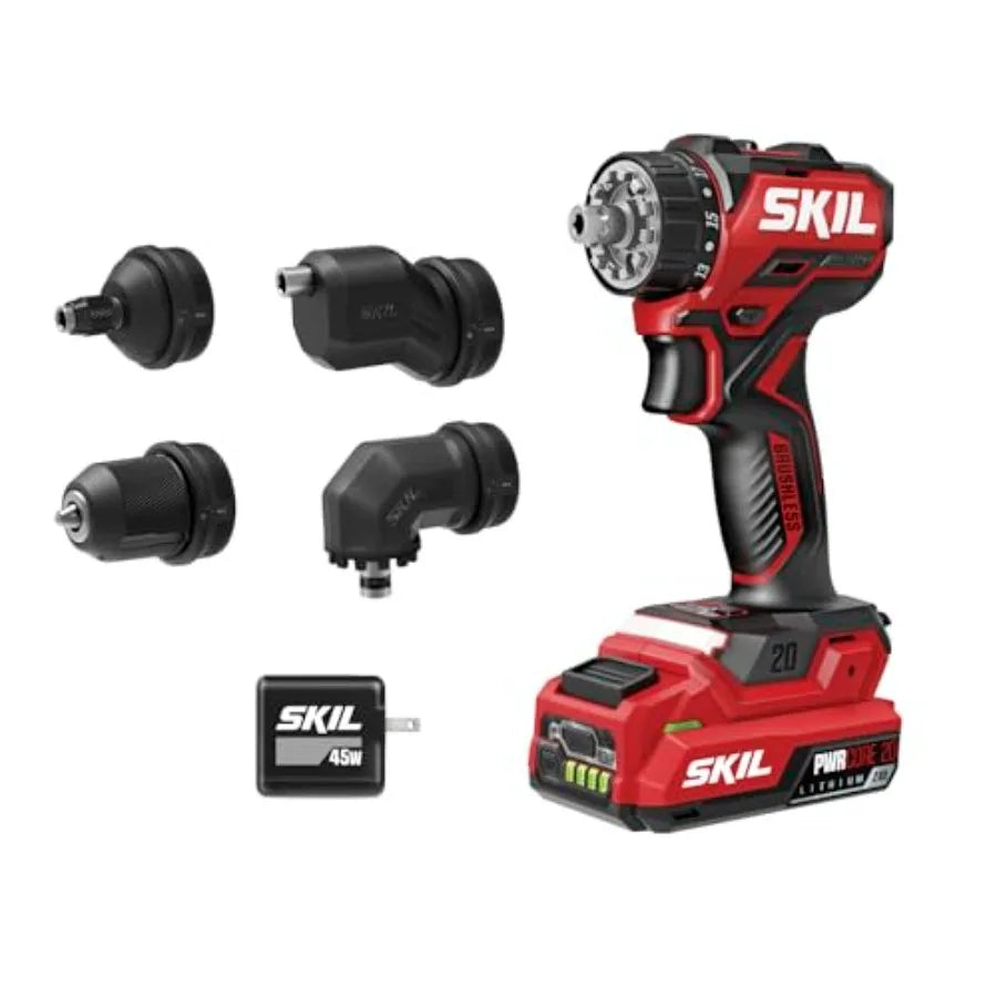 Brushless 20V Compact Multi-Head Drill Driver Kit Including 2.0 Ah USB-C Battery and PD Charger-QD6293B-10
