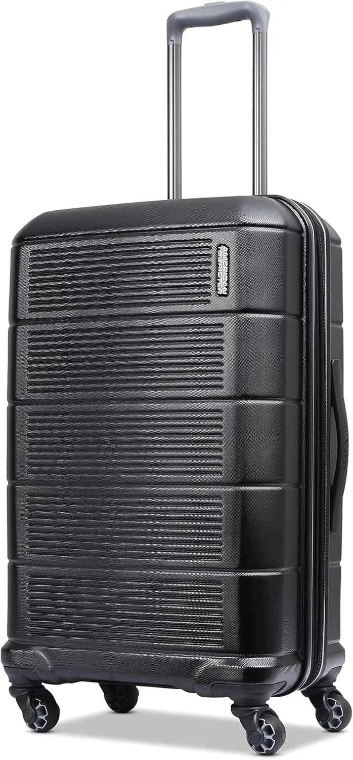 Expandable Hardside Luggage with Spinner Wheels, 24 Inch Jet Black Suitcase for Travel