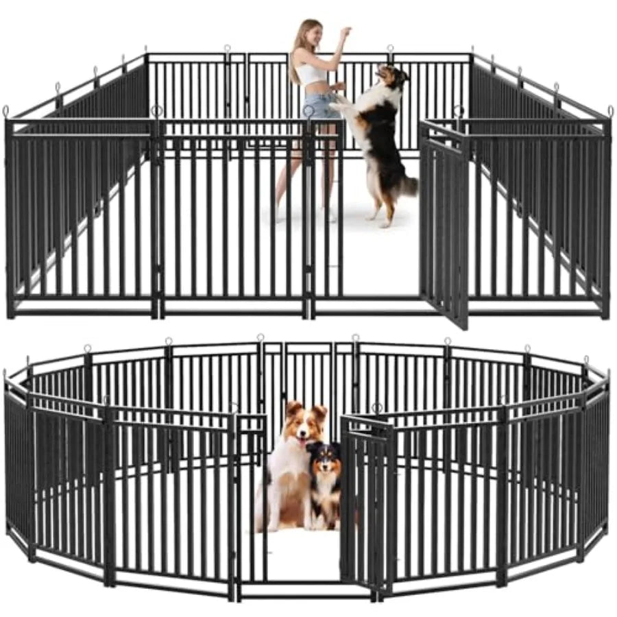 Dog Fence Outdoor Indoor Inch Dog Playpen for Large/Medium/Small Dogs Metal Dog Pen for Yard Camping and RV Black-Silver