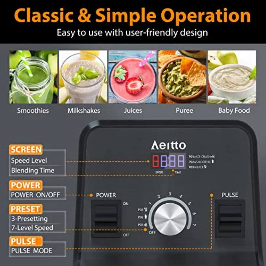 Blender Blenders for Kitchen with 1500-Watt Motor 68 Oz Large Capacity Professional Countertop Blenders for Ice Crush Frozen Dr