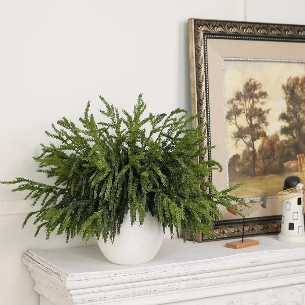 Artificial Christmas Norfolk Pine Branches, 80 Pieces Real Touch Greenery Stems for Vase Decorations, Faux Pine Picks for Indoor