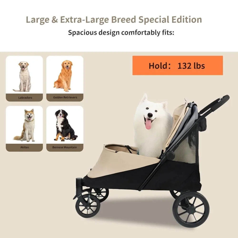 Stroller for Medium/Large Dogs One-Click Folding 4 Wheel Pet Foldable Dog Stroller for 2 Dogs Jogger with Storage Pocket