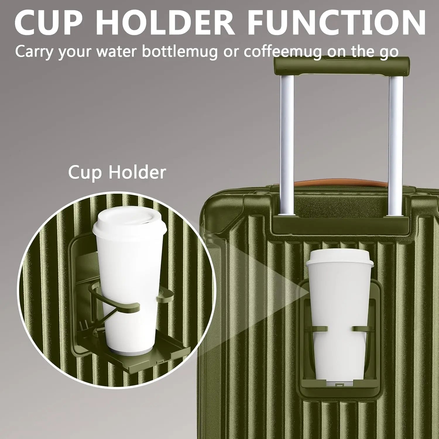 20in Expandable Carry-On Luggage with USB Port & Cup Holder, Anti-Slip Wheels, 3-Piece Set in Dark Green for Men and Women
