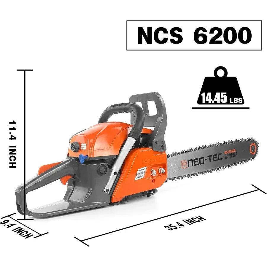 NEOTEC 20 Inch Chainsaw 62CC Power Chain Saws Gas Powered 2 Stroke Handed Petrol Gasoline Chain Saw for Cutting Wood Outdoor Ga