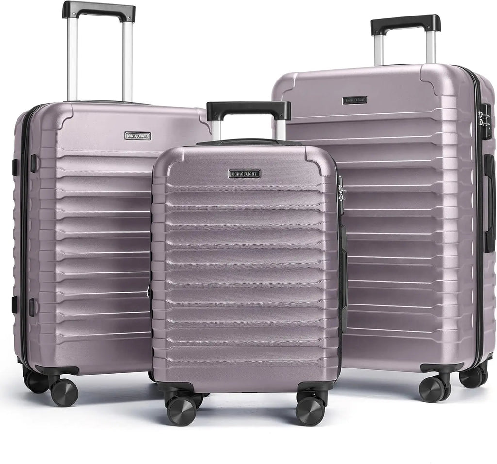 3-Piece Hard Shell Luggage Set with Spinner Wheels & TSA Lock, Lightweight Durable Suitcases 20/24/28 Inch in Rose Purple