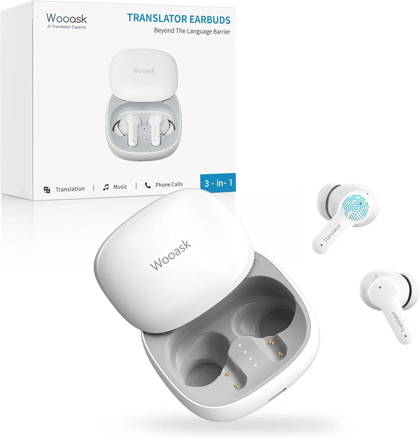 3-in-1 Translation Earbuds, Real-Time 144 Languages Translator, Offline Headphones for Global Travel & Exploration (White)