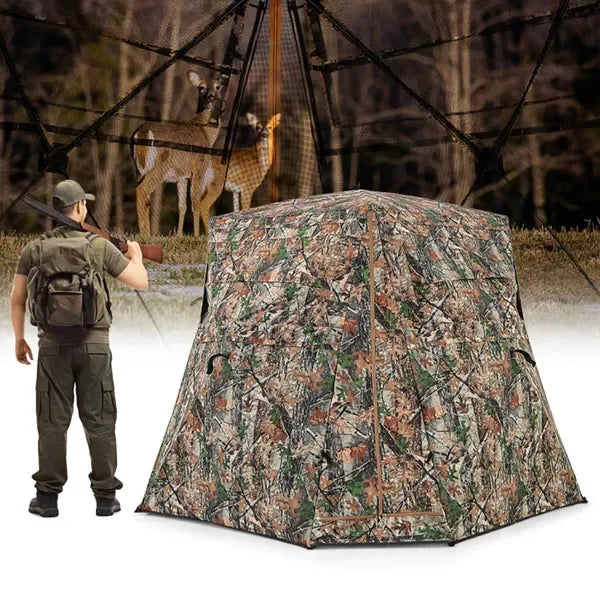 Portable 360° Transparent Hunting Blind One Way See Through Camo Hunting Tent for Deer Turkey Outdoor Shelter