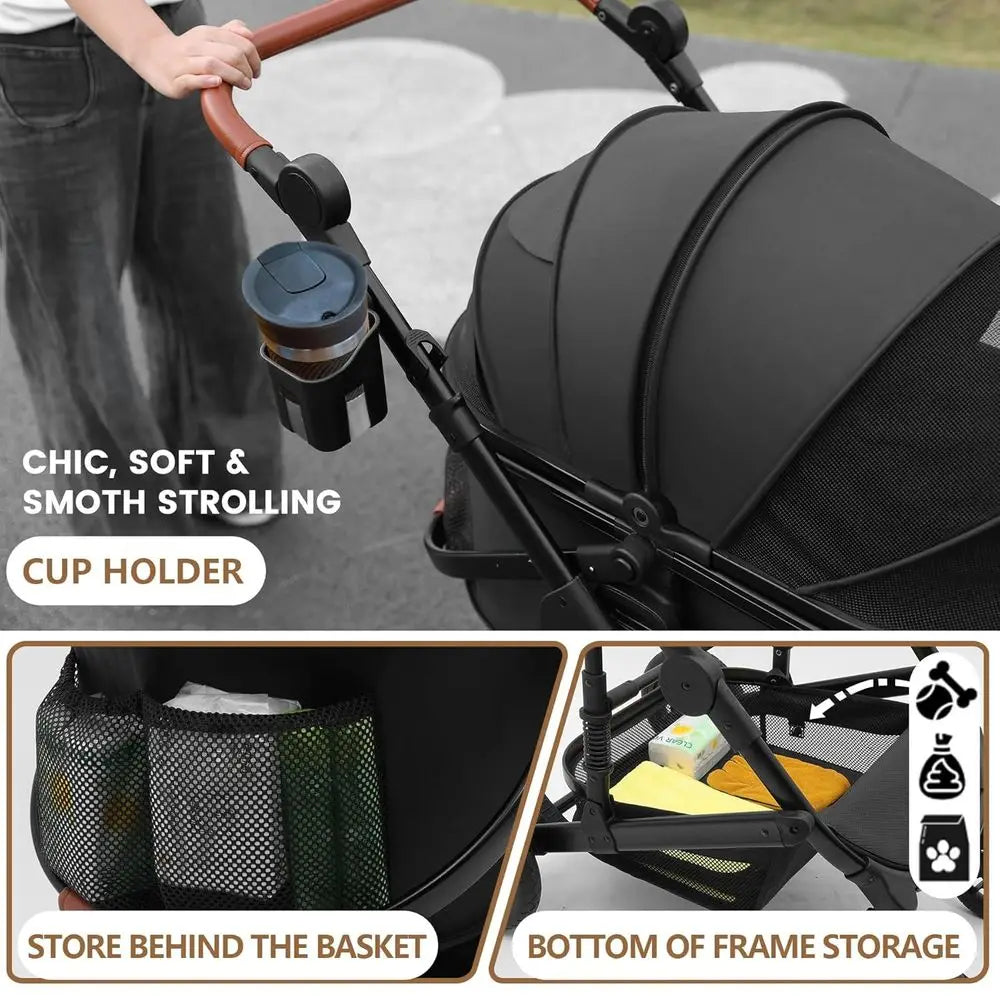 Pet Stroller or Medium Dogs, Smooth-Ride Dog Stroller with Detachable Carrier, Rubber Wheels, Car Seat Combo 3-in-1, Up to 50 lb