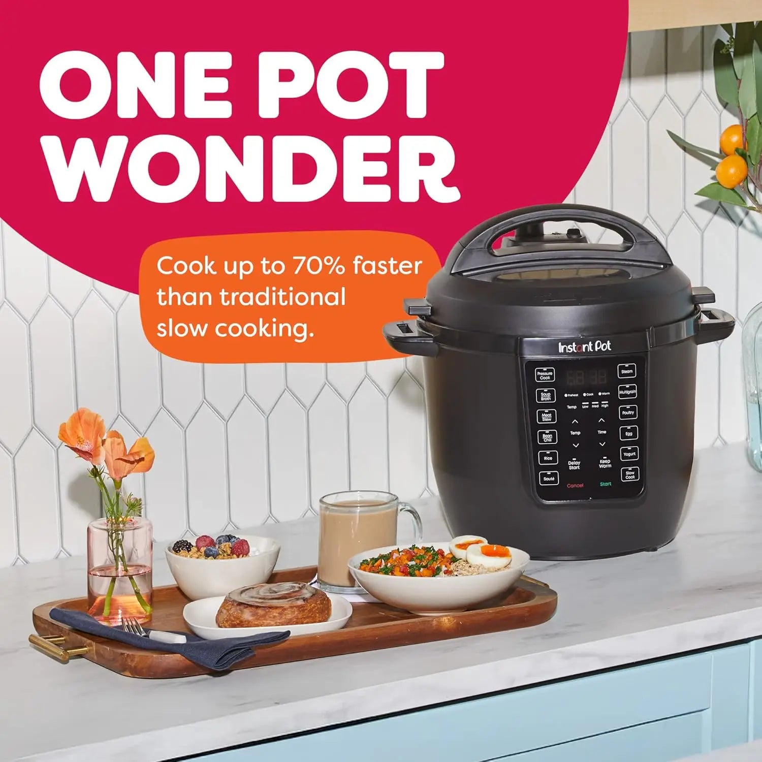 6QT 7-in-1 Multi-Cooker: Pressure Cook, Slow Cook, Sauté, Steam, Rice Maker & Warmer