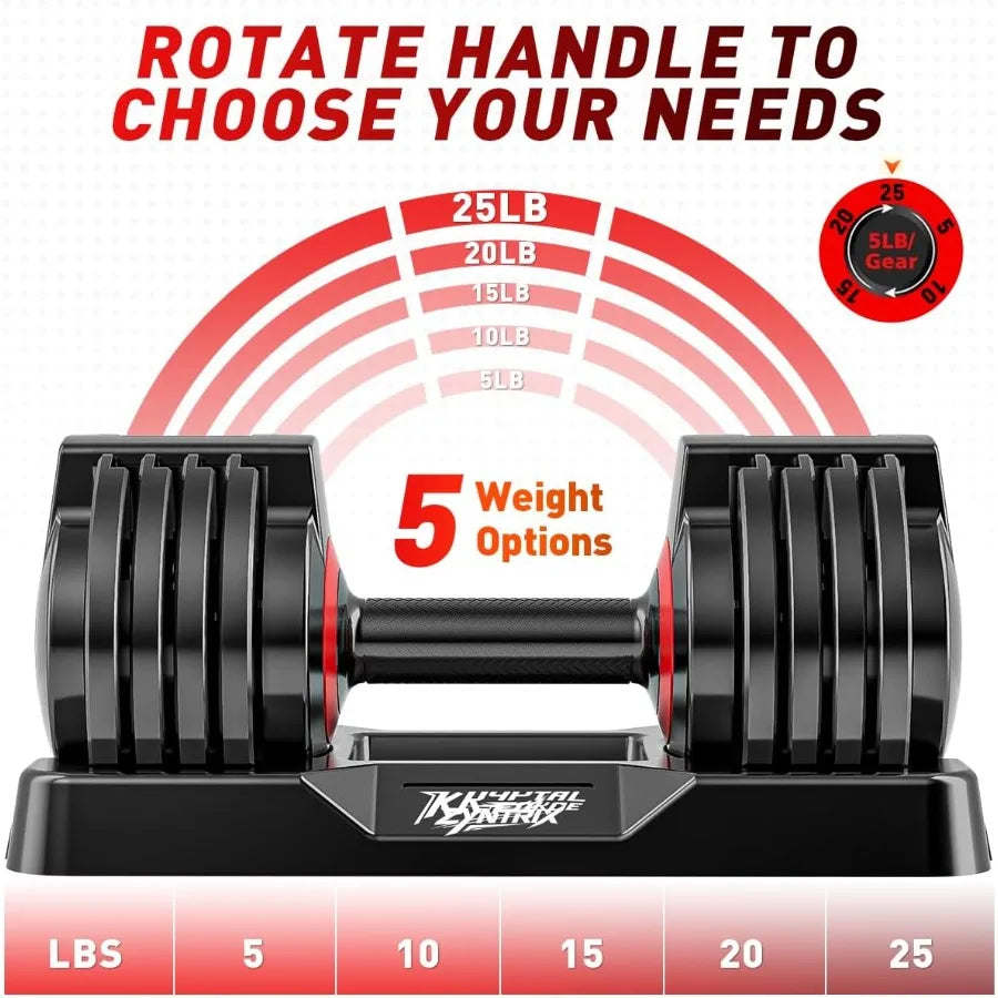 25 55lbs Adjustable Dumbbells Set of 2 for Home Gym: 5in1 or 10in1 Adjustable Weights with AntiSlip Texture Handle Compact Desi