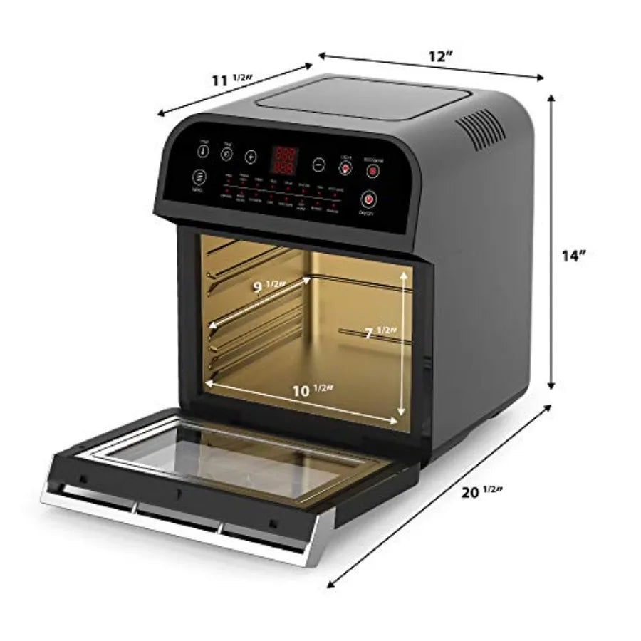 USA GW44800-O Deluxe 12.7-Quarts 15-in-1 Electric Air Fryer Oven with Rotisserie and Dehydrator + 50 Recipes QT Black/Silver