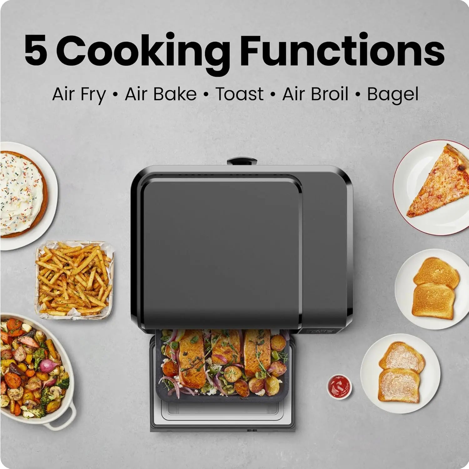Multi-Function Air Fryer Toaster Oven Combo for Quick Healthy Meals, Bake Broil Toast Bagel Functions, 450°F Max Temp