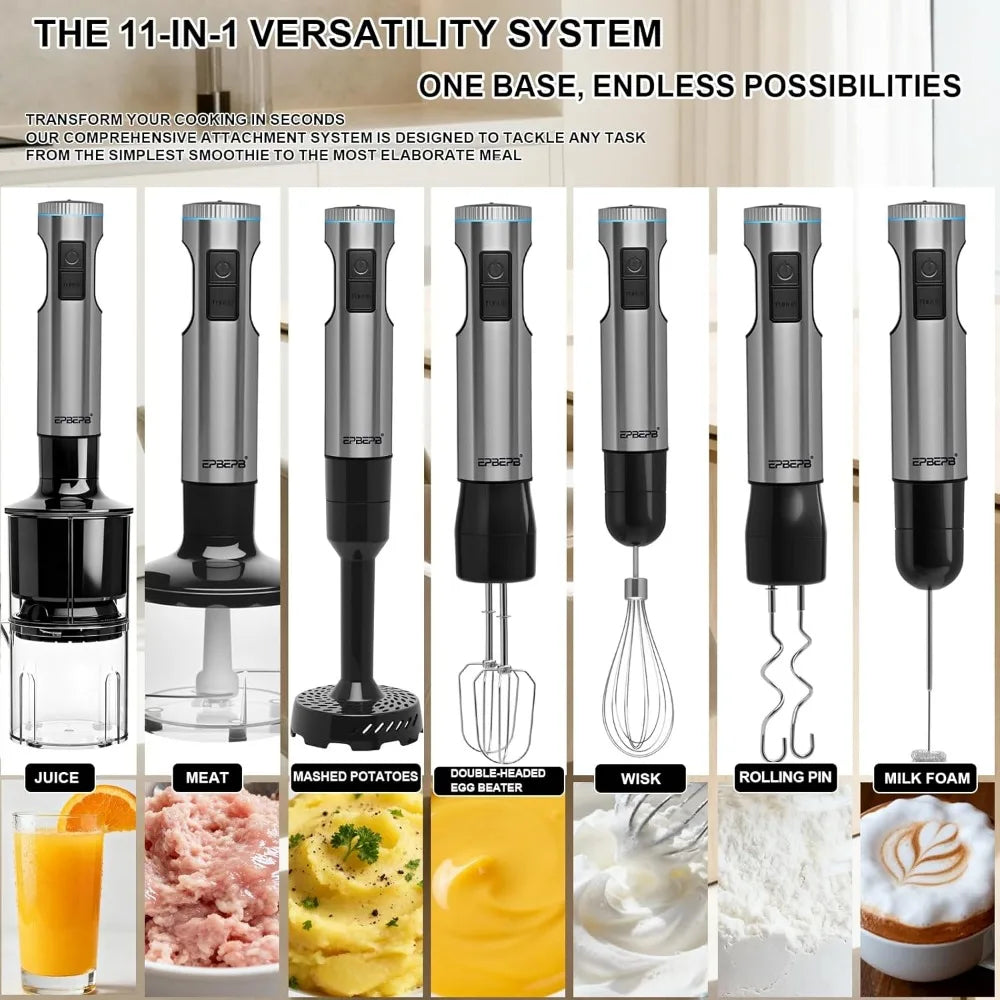 1000W 11 in 1 Handheld Immersion Blender Kit for Smoothie Juice Meat Milk Egg Dough Veg Potato