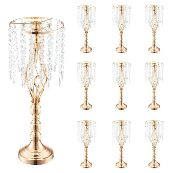 10PCS 55cm/21.65' Tall Crystal Wedding Flower Stand Vase for Party Decor